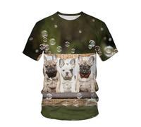 JIFENLI Hombre 3D Estampado Camiseta Verano Perro Animal Unisex 3D Impresión Digital Camiseta Cuello Redondo Manga Corta Suelta Estiramiento Media Manga Pug Top De Gran Tamaño