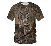JIFENLI Hombre 3D Estampado Camiseta Verano Selva Conejo Ciervo Jabalí Camuflaje Animal Al Aire Libre Unisex Impresión Digital 3D Camiseta Cuello Redondo Hombres Suelta Manga Corta Casual Deportes Med