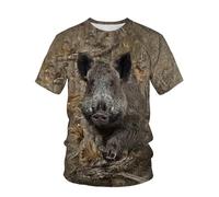 JIFENLI Hombre 3D Estampado Camiseta Verano Selva Conejo Ciervo Jabalí Camuflaje Animal Al Aire Libre Unisex Impresión Digital 3D Camiseta Cuello Redondo Hombres Suelta Manga Corta Casual Deportes Med