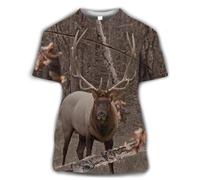 JIFENLI Hombre 3D Estampado Camiseta Verano Selva Conejo Ciervo Jabalí Camuflaje Animal Al Aire Libre Unisex Impresión Digital 3D Camiseta Cuello Redondo Hombres Suelta Manga Corta Casual Deportes Med