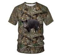 JIFENLI Hombre 3D Estampado Camiseta Verano Selva Conejo Ciervo Jabalí Camuflaje Animal Al Aire Libre Unisex Impresión Digital 3D Camiseta Cuello Redondo Hombres Suelta Manga Corta Casual Deportes Med