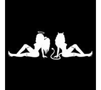 JIFENLI Pegatinas Para Automóviles 19.7X6.7Cm Sexy Girl Back To Back Angel Devil Car Sticker Impermeables Negro/Plata