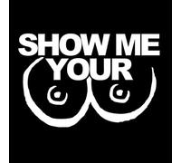 JIFENLI Pegatinas para Coches 13.5x8.9CM MUÉSTRAME TUS TETAS TETAS Divertida pegatina de coche con estilo de coche Calcomanía de vinilo Negro/Plata