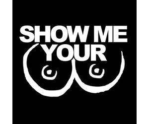 JIFENLI Pegatinas para Coches 13.5x8.9CM MUÉSTRAME TUS TETAS TETAS Divertida pegatina de coche con estilo de coche Calcomanía de vinilo Negro/Plata