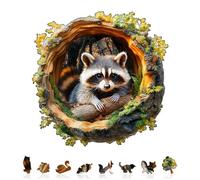 Jigfoxy Puzzle de madera para adultos, mapache de madera para adultos, rompecabezas de animales de madera único, familia y amigos L-34 x 33,6 cm, 270 piezas