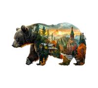 Jigfoxy Rompecabezas de madera para adultos, rompecabezas de madera de oso forestal, rompecabezas de animales único de madera, regalo de Navidad para familiares y amigos, L-34 x 19,8 cm, 150 piezas