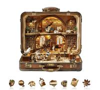 Jigfoxy The Cat Library in the Suitcase - Rompecabezas de madera para adultos, rompecabezas único con forma de animal de 265 piezas, juego relajante para el cerebro, regalo creativo en caja premium