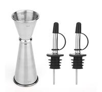 Jigger Coctelería, Bar Jigger Cócteles 28ml 56ml con 2 Vertedores con Tapas Medidor de Bebidas Japonés de Acero Inoxidable para Cócteles Accesorios Barman
