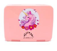 Jiggles Fiambrera Infantil Para Niñas en Colegio - 4 a 6 Compartimentos Ideal Para Merienda Almuerzo Desayuno - Bento Box Escolar Hermética para Niños sin BPA - Unicornio Rosa