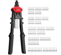 JiGiU 13.3" Pistola Remachadora Pistola de Remache Profesional con 200 Remaches Alicates Ergonómicos de Doble Mango y 5 Piezas de Punta Intercambiables (2,4 mm/3,2 mm/4,0 mm/4,8 mm/6,4 mm)