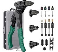 JiGiU 3 en 1 Pistola Remachadora 360°Remachadora de Tuercas y Alicates para Remaches con 4 Mandriles M3 M4 M5 M6,4 Boquillas de 2.4mm 3.2mm 4.0mm 4.8 mm (con 40 Tuercas de Remache y 40 Remaches)