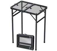 JiGiU Mesa de Camping Plegable 60 x 40 cm con 3 Altura Ajustable 27,3 cm / 51 cm / 74,7 cm Marco de Aluminio Parrilla Mesa Metal Mesh Top Maleta Mesa para Jardín Cocina Picnic (Negro)