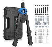 JiGiU Remachadora de Tuerca y Pistola de Remachador 2 en 1, Juego de Alicates para Remachar con M3 M4 M5 M6 M8 M10 M12 y 5 Cabezas Remachables 3.2 4.0 4.8 6.0 6.4mm con 110 Tuercas y 50 Remaches-Azul