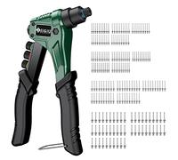 JiGiU Remachadora Manual, con 200 Remaches (2,4 mm/3,2 mm/4,0 mm/4,8 mm), Pistola Remachadora 4 Cabezales de Remache Reemplazables para Metal, Madera y Plástico