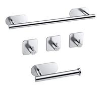 JiGiU Toalleros de Baño sin Taladro, 5 Piezas Juego de Accesorios de Baño 40CM 304 Acero Inoxidable Toallero Baño Autoadhesivo para Baño y Cocina-Color Plata
