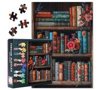 Jigsaw Puzzle 1000 piezas de libros vintage - 1000 piezas rompecabezas para adultos, estantería para adultos, rompecabezas difícil desafiante de flores en flor (70 x 50 cm), noche de juego familiar y