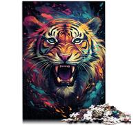 Jigsaw Puzzle adulto Angry Colorful Tiger for Adults 1000 Pieces Puzzle 10.27 in x 14.96 in Cardboard Puzzles for Kids Age 14 Years Up Challenging Puzzles for Adults