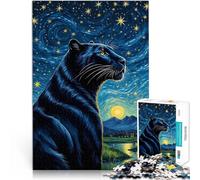 Jigsaw Puzzle for Adults 1000 Pieces “Animal Panther Starry Night” Made of Cardboard,Suitable for People Aged 14 and Above Home Decoration Because it is Ideal as a Gift for The Whole Family。