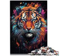 Jigsaw Puzzle Gift Watercolor Painting Tiger 1000 Piece Jigsaw Puzzles for Adults 10.27 in x 14.96 in Cardboard Puzzles for Adults Kids Toy Intellectual Game
