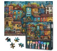 Jigsaw Puzzles Colorido Construcción de Casas - 1000 Rompecabezas para Adultos, Ciudad Vieja Paisaje Arte de 1000 Piezas para Adultos (70 x 50 cm), Familia Juego Noche y Decoración del Hogar (Serie