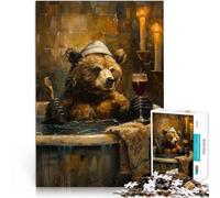 Jigsaws 1000 Pieces for Adults Bear in Bath Wine Glass Made of Cardboard Suitable for People Aged 14 and Above Quiz Game Fun at Home Activities, Birthday Present,Travel Gifts。Size：26x38cm