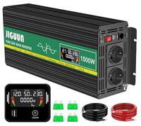 JIGUUN 1500W Inversor 12V 220V Onda Pura Convertidor Inverter con 2 Tomas UE y un USB ，Mando a Distancia e indicador LCD，Potencia máxima 3000W para RV, Viajes, emergencias