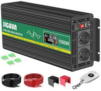 JIGUUN 1500W Inversor 24V 220V Onda Pura Convertidor Inverter con 2 Tomas UE y un USB，Mando a Distancia inalámbrico e indicador LCD，Potencia máxima 3000W para RV, Viajes, emergencias