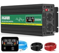 JIGUUN 2000W Inversor 12V 220V Onda Pura Convertidor Inverter con 2 Tomas UE y un USB ，Mando a Distancia e indicador LCD，Potencia máxima 4000W para RV, Viajes, emergencias