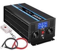 JIGUUN 2000W Inversor 24V 220V Onda Pura Inverter con Cargador 20A y Circuito Prioritario de Red y SAI，2 Tomas EU, Mando a Distancia Inalámbrico y Pantalla LCD Potencia Pico 4000W
