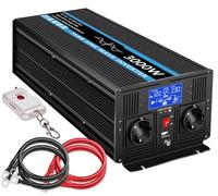 JIGUUN 3000W Inversor 12V 220V Onda Pura Inverter con Cargador 30A y Circuito Prioritario de Red y SAI，2 Tomas EU, Mando a Distancia Inalámbrico y Pantalla LCD Potencia Pico 6000W