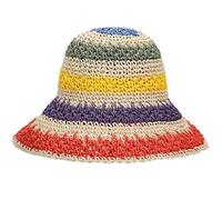 jiheousty Sombrero de Paja Hecho a Mano de Verano para Mujer Sombrero de Sol de Arco Iris Rayas de Colores Patchwork Borde Ancho Protector Solar Gorra de Playa de Vacaciones
