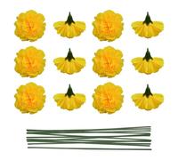 JIHUOO 30 cabezas de flores artificiales de caléndula falsas, flores de Diwali falsas de Halloween, caléndulas de seda con tallos, decoraciones del día de los muertos, color amarillo