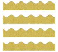 JIHUOO 30 piezas de bordes con purpurina para tablón de anuncios, bordes festoneados brillantes para tablón de anuncios, cinta decorativa, bordes de póster, bordes de aula, tiras de decoración doradas