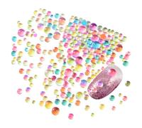 JIHUOO Aproximadamente 1440 dijes de uñas de diamantes de imitación Aurora, pequeños diamantes de imitación iridiscentes para uñas de sirenita, cuentas de burbujas coloridas, cristales de uñas de