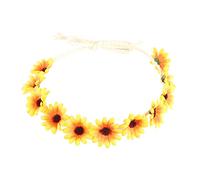 JIHUOO Diadema con corona de girasol, guirnalda floral, diadema con halo floral, accesorios para el cabello hippie, para mujeres y niñas, color amarillo