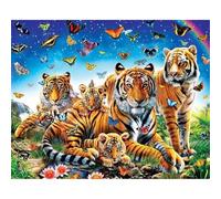 Jiian DIY Diamond Painting Kit Completo,5D Mariposa familia tigre Diamond Painting,Pintura de Diamantes para Adultos Niños,Redondo Rhinestone Punto de Cruz Diamond Art para Hogar Pared Decor,30x40cm
