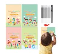 Jiimhte 4Pcs Español Cuaderno De Práctica, Cuaderno Magico Caligrafia Español, Cuaderno Reutilizable Borrable De Práctica, 10 Recargas Y 1 Soporte, Libros Mágicos De Escritura A Mano Para Niños