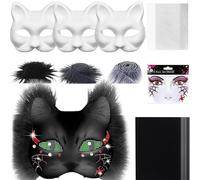 Jiimhte Máscara Base De Gato, Careta Animal Blanca Para Personalizar, Set Completo De Accesorios Con Telas De Malla Y Fieltro Para Fiestas De Disfraces Carnaval Cosplay Manualidades Creativas Para