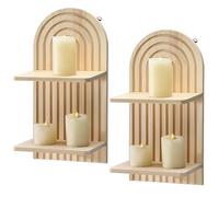 jiingekk 2 estantes de pared arqueados de madera de doble capa para almacenamiento de plantas, estante flotante para cocina, baño, decoración del hogar
