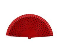 jiingekk Abanico plegable de madera española flamenca, diseño de puntos, moderno, clásico, vintage, abanico de mano de madera para baile, perfornamnces, fiestas, grandes puntos rojos y negros