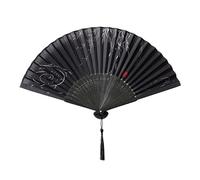 jiingekk Bamboos - Ventilador de mano plegable con patrón de sauce, accesorios de refrigeración, tela de seda, estilos chinos, decorativo, marco de bambú, ventilador de seda