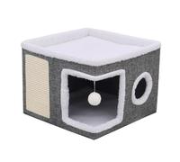 jiingekk Cama de descanso para gatos de doble capa con poste suave y extraíble, casa de refugio cálida para entretenimiento en interiores, casa de invierno con almohadilla de sisal