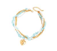 jiingekk Collar de perlas azules hecho a mano con dije de corazón para días de noche, collar de perlas azules, talla única, como se describe, como se describe