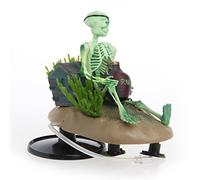 jiingekk Decoración de calavera para acuario, pequeño cazador de tesoros, adornos de esqueleto de peces para tanque, accesorios de paisaje con manguera de aire, decoraciones de acuario grandes