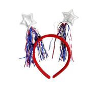 jiingekk Diadema ligera para los días de la independencia con corazones dobles y rayas, accesorio elegante para el cabello para eventos patrióticos, diademas rojas, blancas y azules