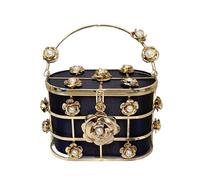 jiingekk Elegante bolsa de noche con cuentas y flores y correa de cadena desmontable, bolsa de hombro para bodas y fiestas, bodas, fiestas, Black, One Size
