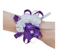 jiingekk Elegante ramillete de muñeca de seda para novia, dama de honor, cómodo accesorio de ceremonia de boda, accesorio de dama de honor, Púrpura, One Size