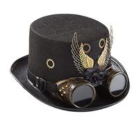 jiingekk Gafas vintage con alas de engranaje, sombrero victoriano, steampunk, actuación para carnaval, actividades al aire libre, steampunk, con gafas, parte superior retro industrial