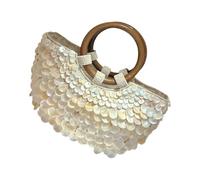 jiingekk Llamativo bolso de noche adornado con mango de madera, bolso de vacaciones de moda para guardar accesorios de viaje, elegante diseño de concha