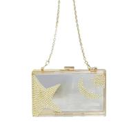 jiingekk Lujosa bolsa de noche con cadena y correa para el hombro, bolso cruzado para bodas, fiestas y eventos elegantes, Gold, One Size